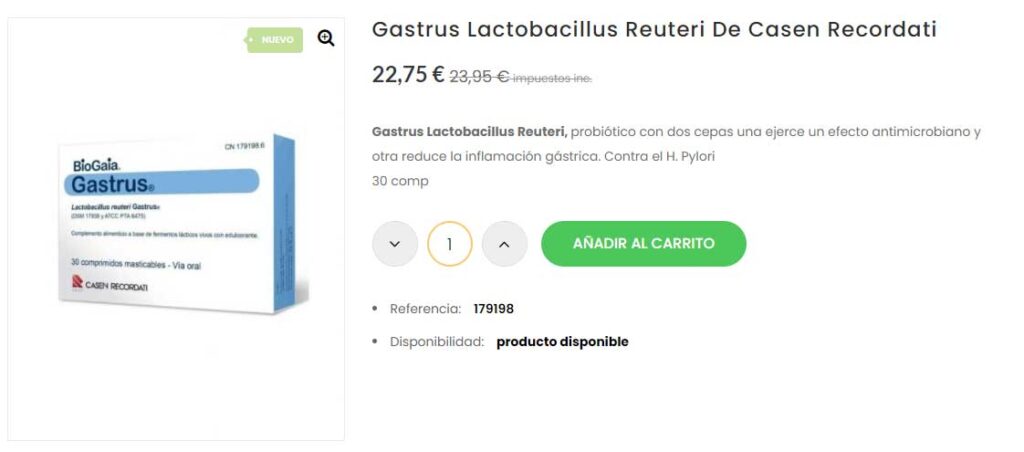 Gastrus probiótico para infalmación gástrica e intestinal