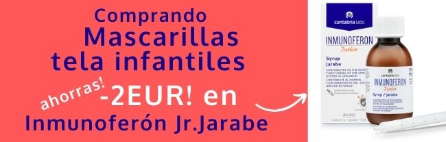 Promocion jarabe inmunoferon jr. en descuento, ahorra 2 eur al comprar las mascarillas de tela infantiles!